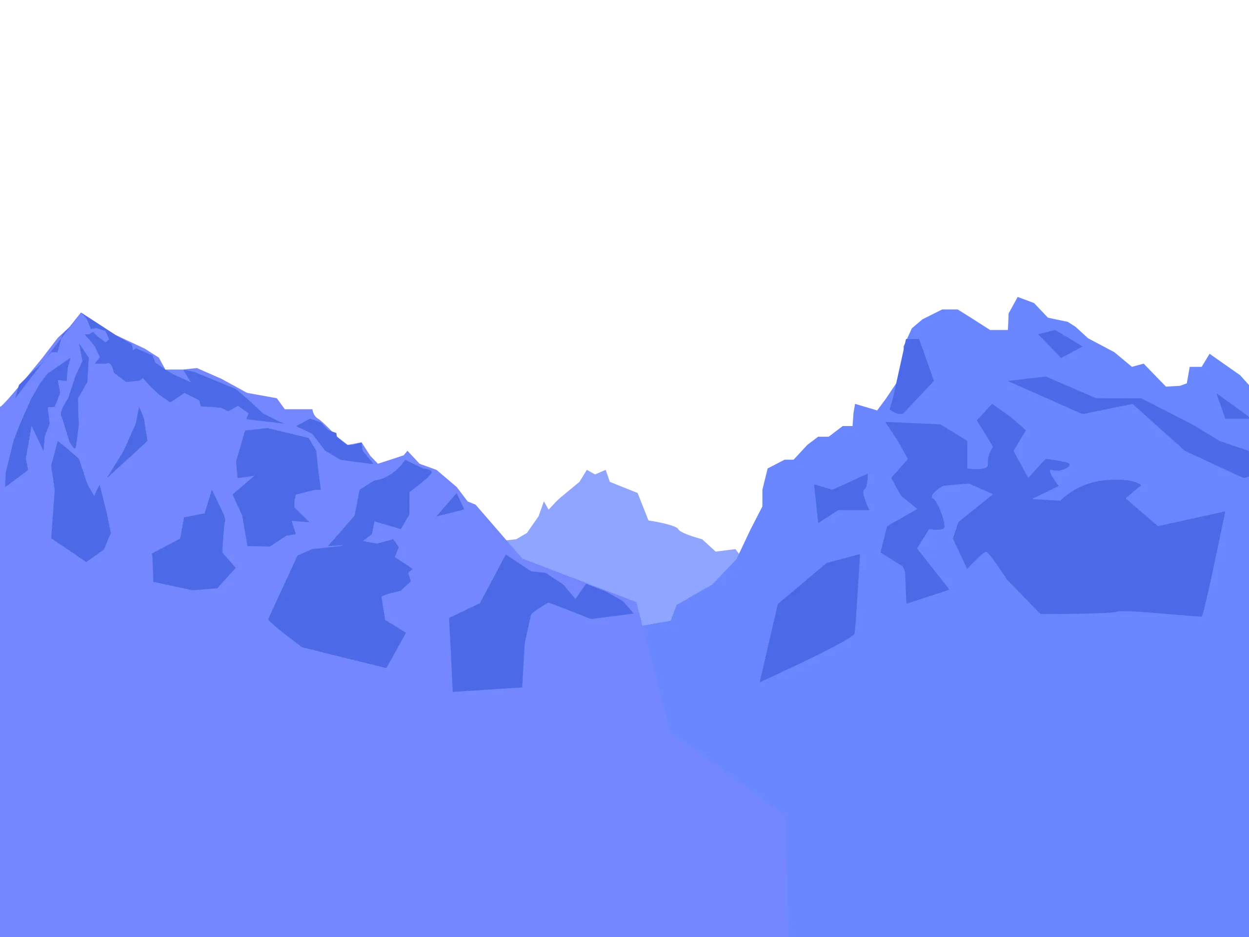 Three blue mountains with dark blue shadows.