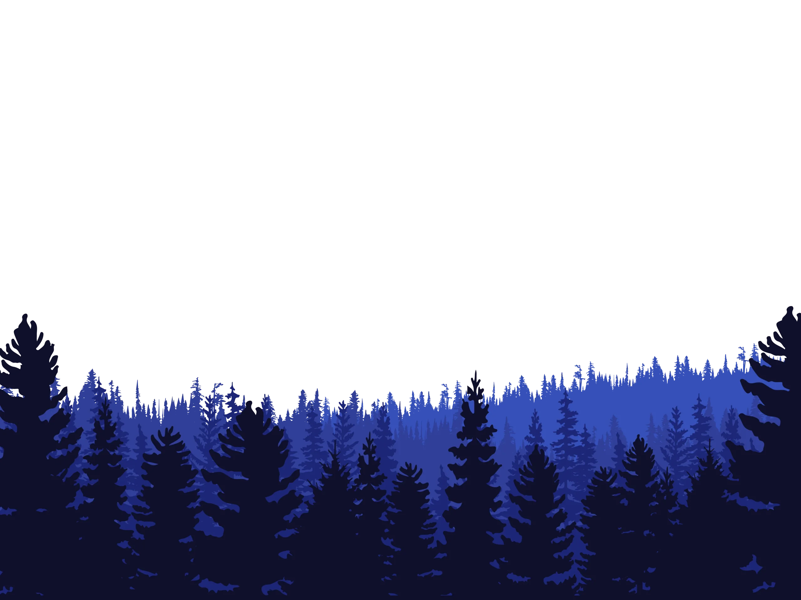 Blue tree line silhouette that goes off in the distance. The trees are evergreen trees.