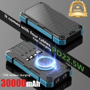 30000mAh Solar Power Bank Fast Wireless Charging